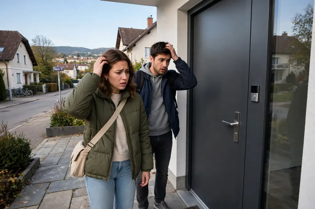 Person steht vor verschlossener Haustür in Hennersdorf und benötigt einen Aufsperrdienst